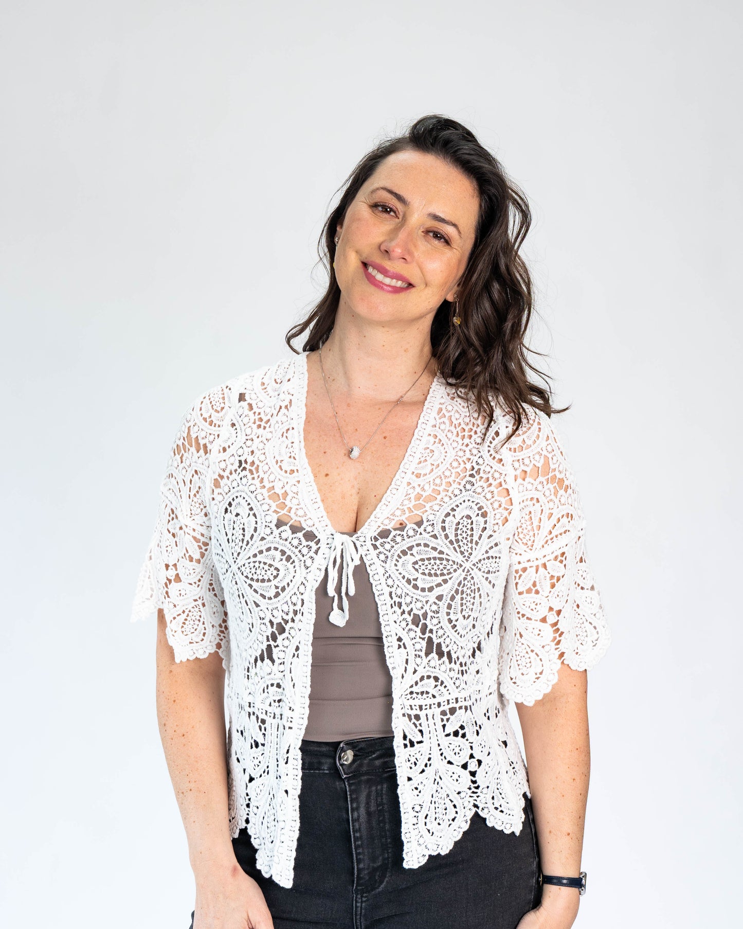 Chaleco Brodery Flor Blanco