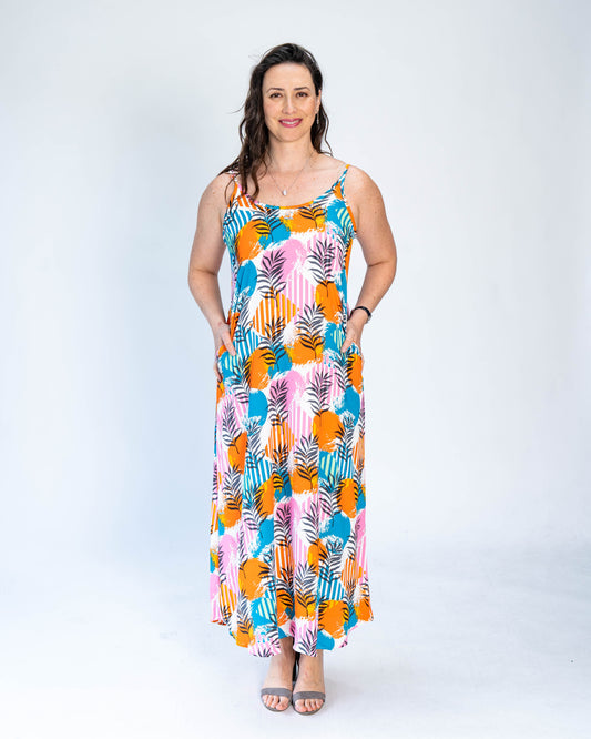 Vestido Figuras Naranjo Celeste