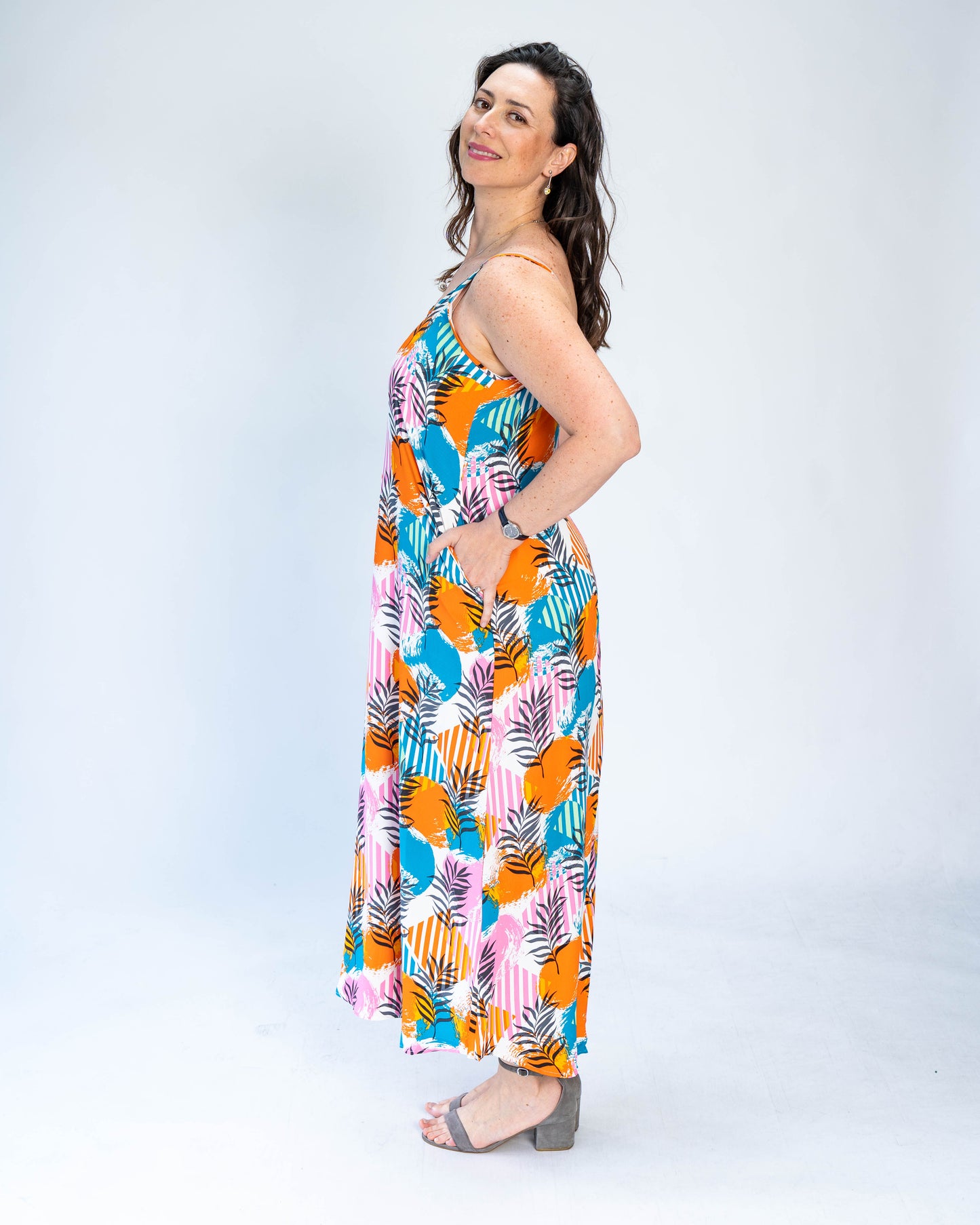 Vestido Figuras Naranjo Celeste