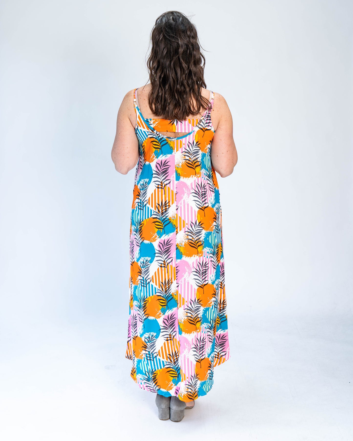 Vestido Figuras Naranjo Celeste