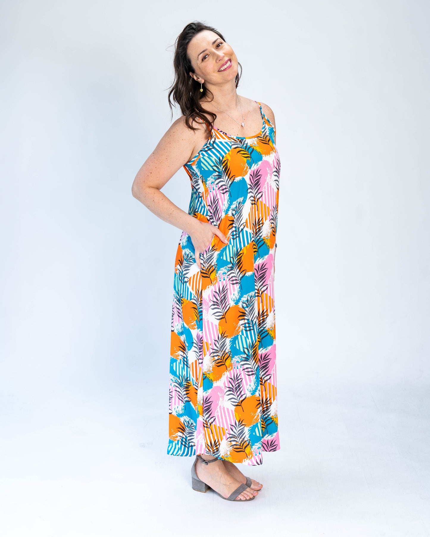 Vestido Figuras Naranjo Celeste