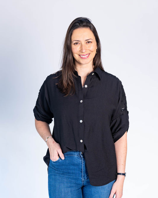 Blusa Cuadrados Lentejuelas Negro