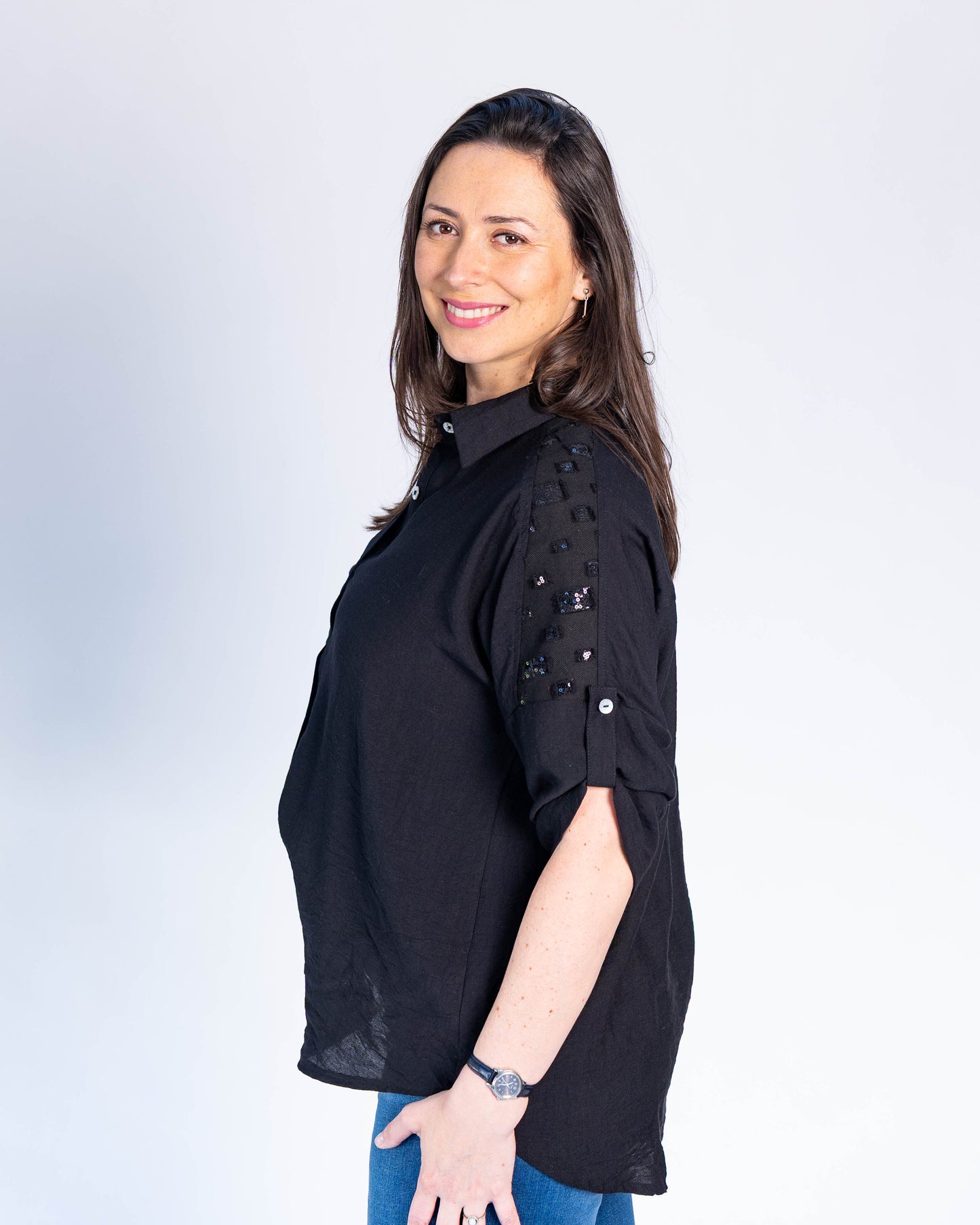 Blusa Cuadrados Lentejuelas Negro