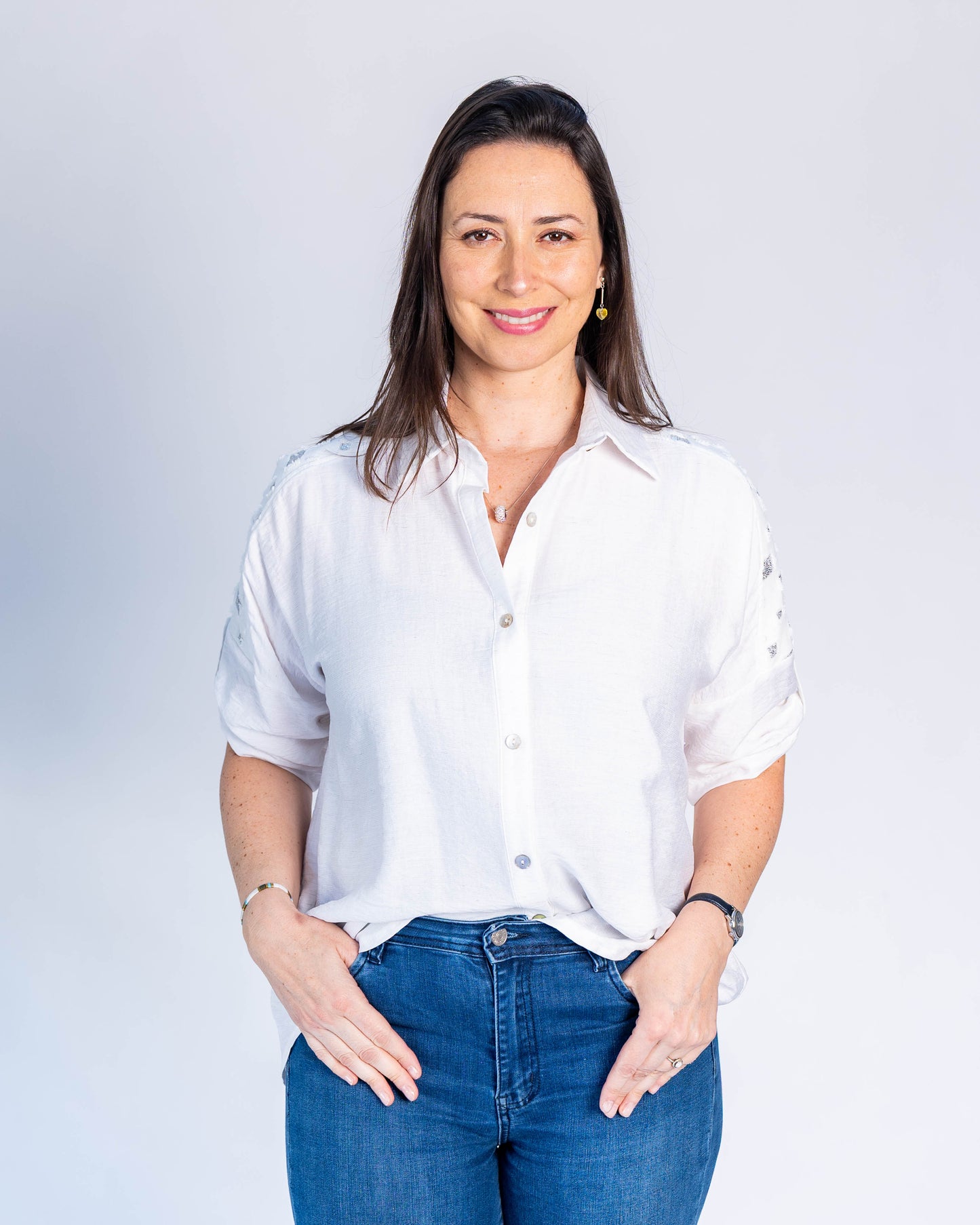 Blusa Cuadrados Lentejuelas Blanco