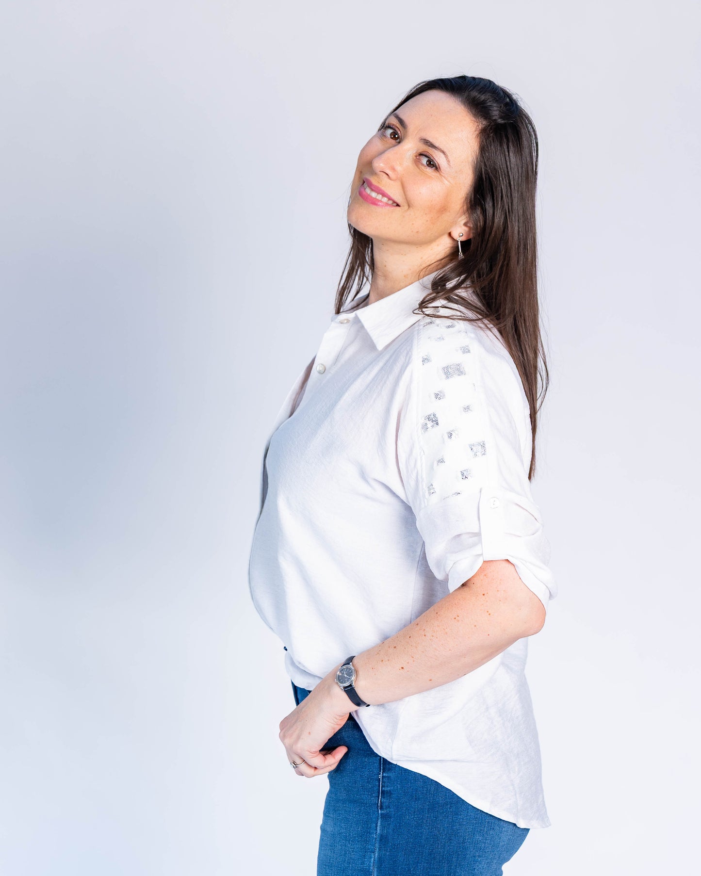 Blusa Cuadrados Lentejuelas Blanco