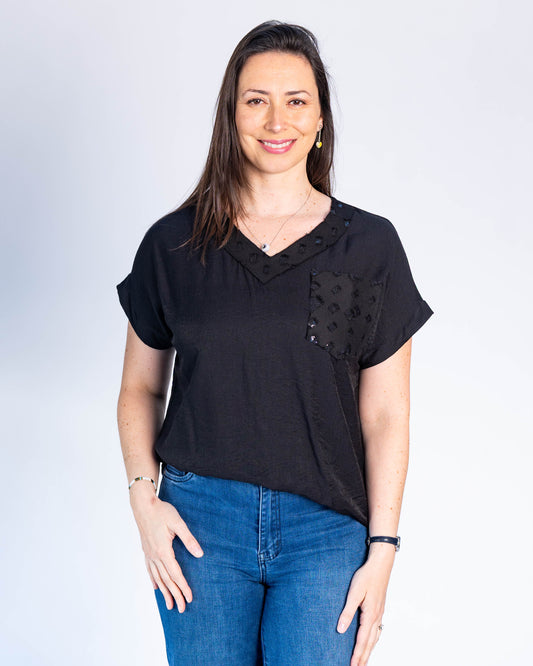 Polera Cuadrados Lentejuelas Negro