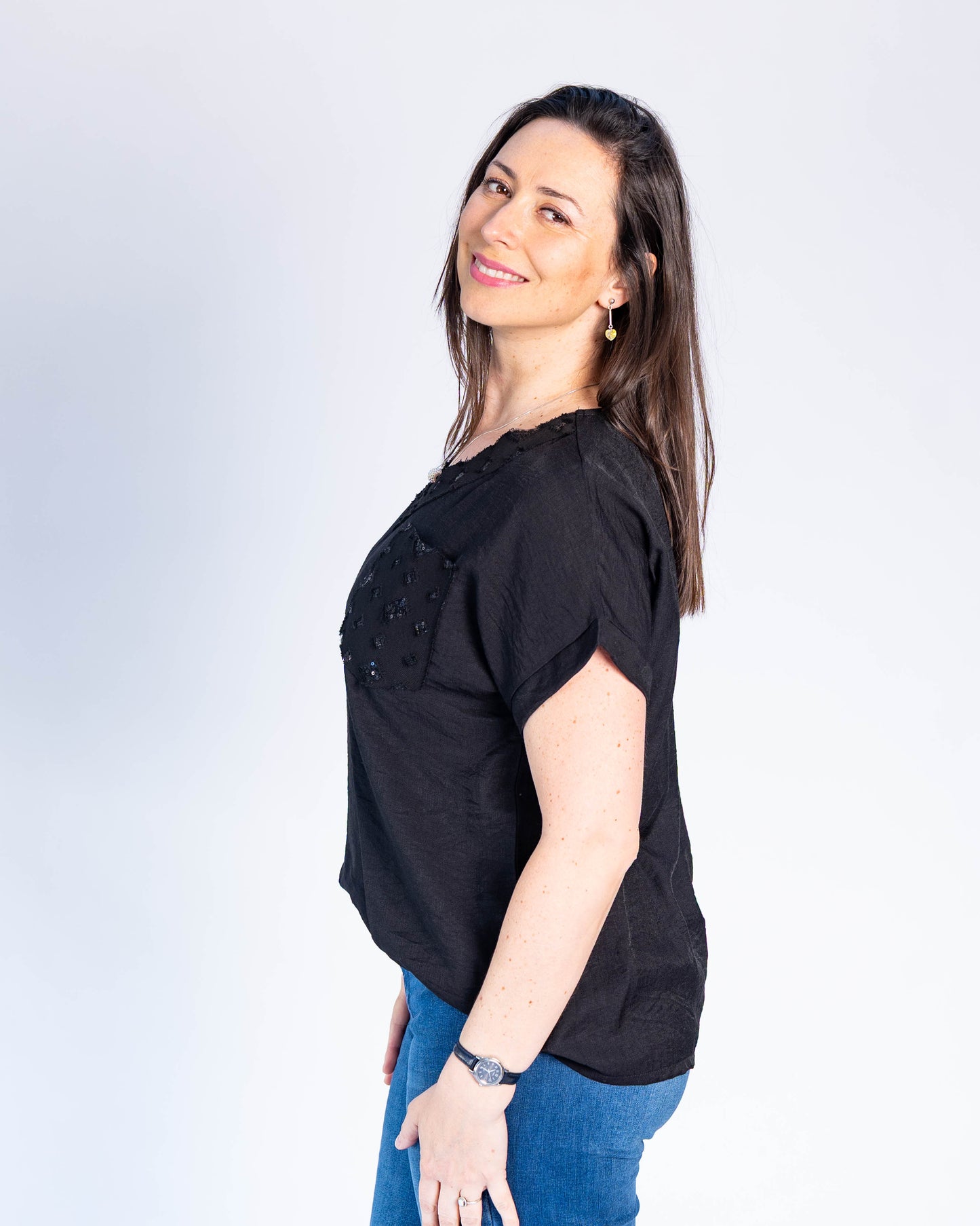 Polera Cuadrados Lentejuelas Negro