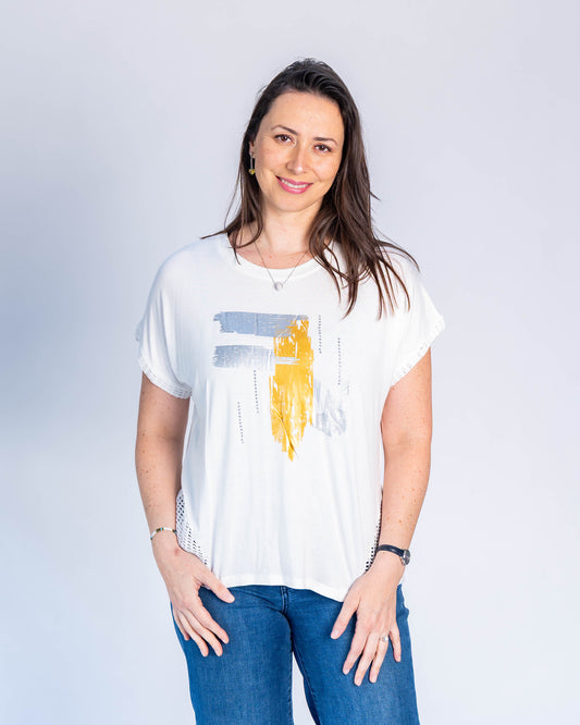 Polera Pinceladas Plateadas Blanco
