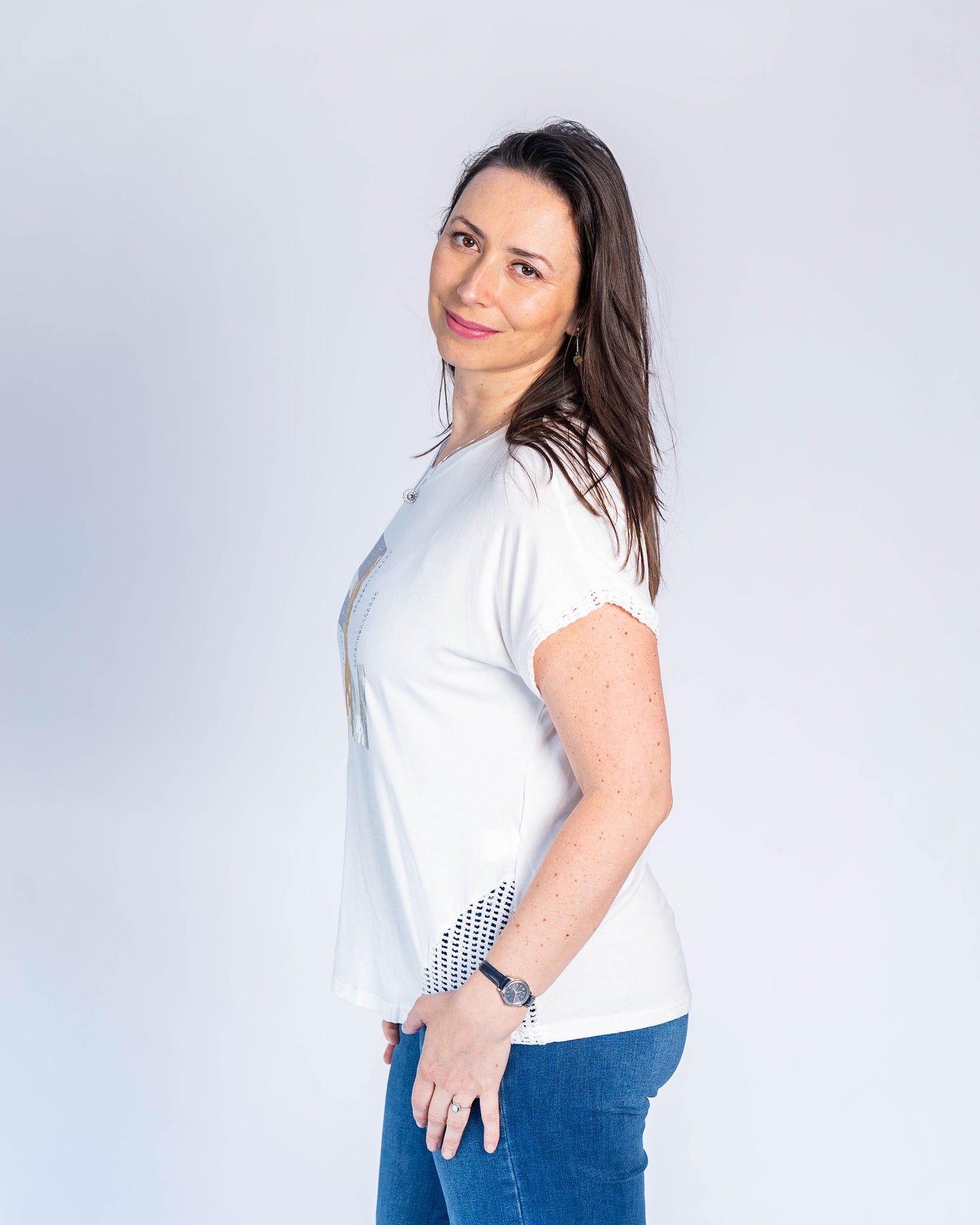 Polera Pinceladas Plateadas Blanco