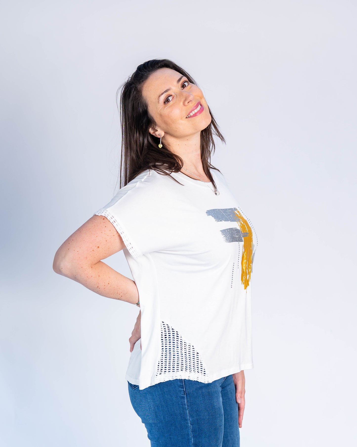 Polera Pinceladas Plateadas Blanco