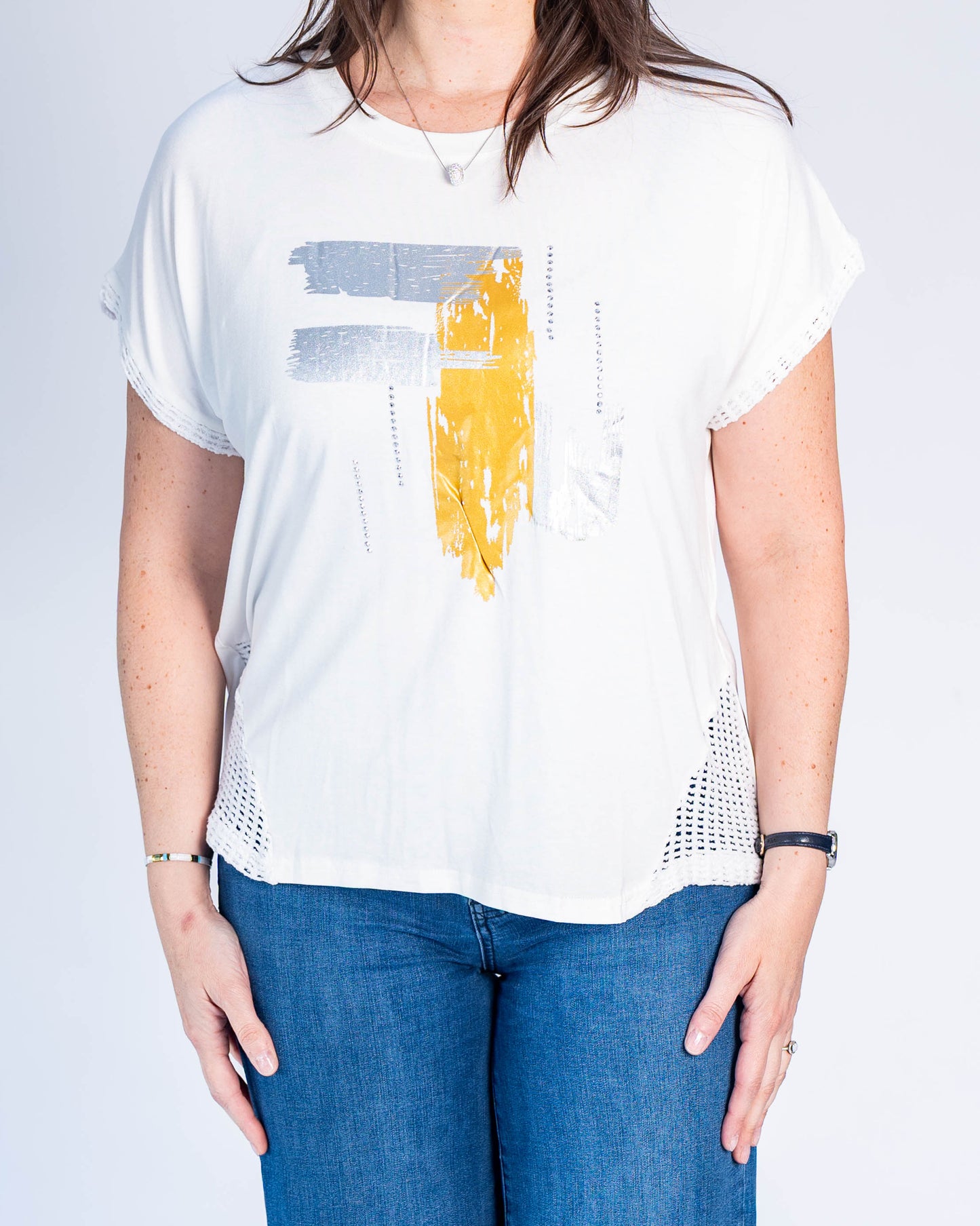 Polera Pinceladas Plateadas Blanco