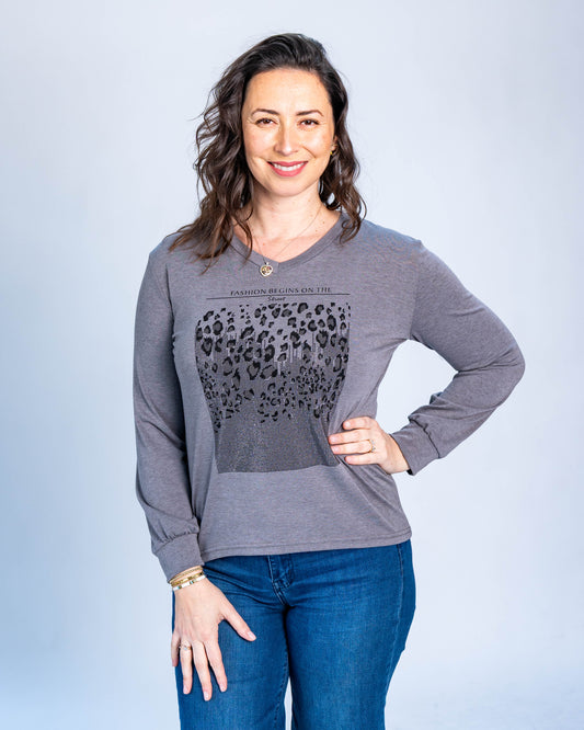 Polera Brillos Print Grace Gris