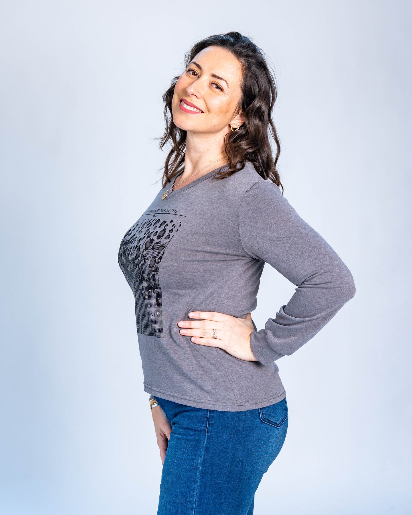 Polera Brillos Print Grace Gris