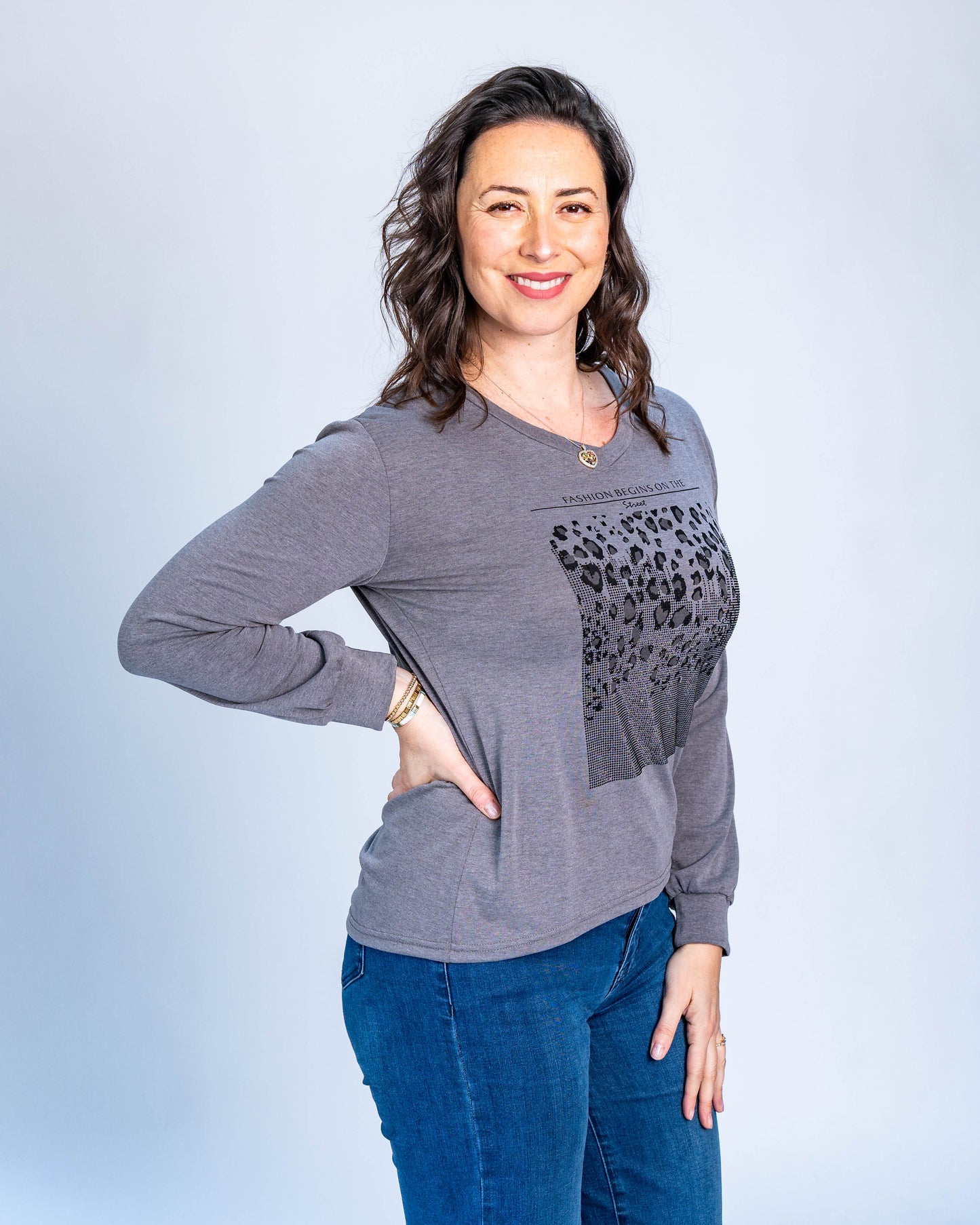Polera Brillos Print Grace Gris