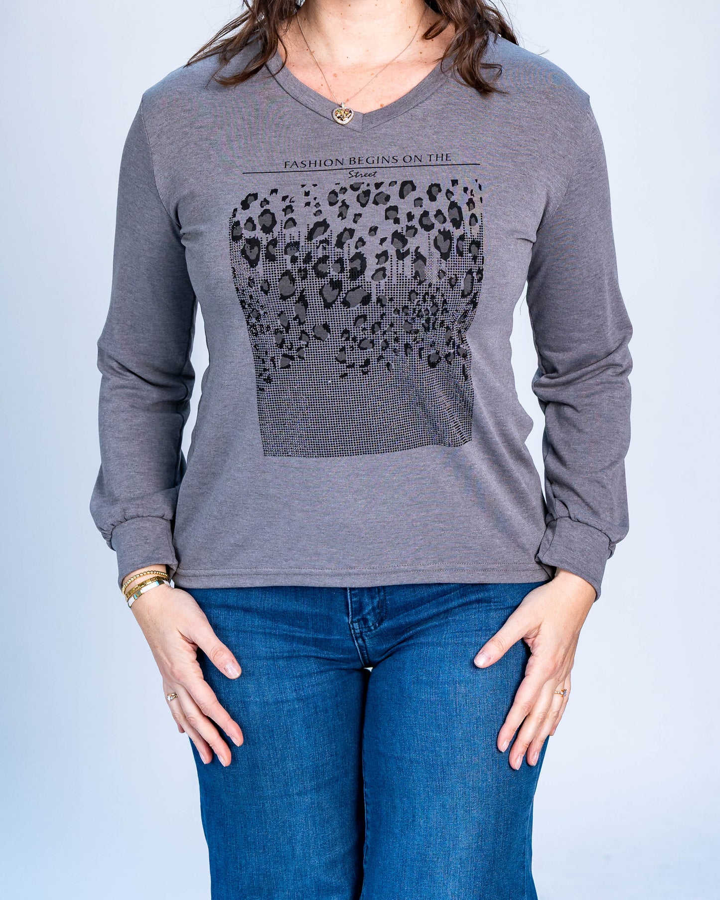 Polera Brillos Print Grace Gris