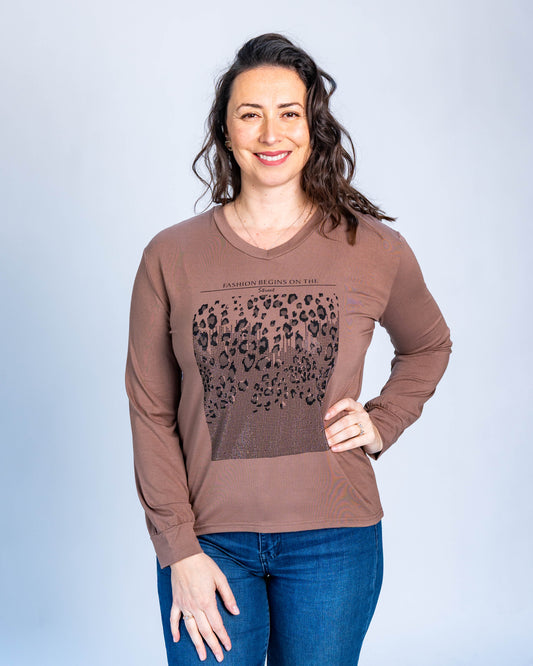 Polera Brillos Print Grace Café