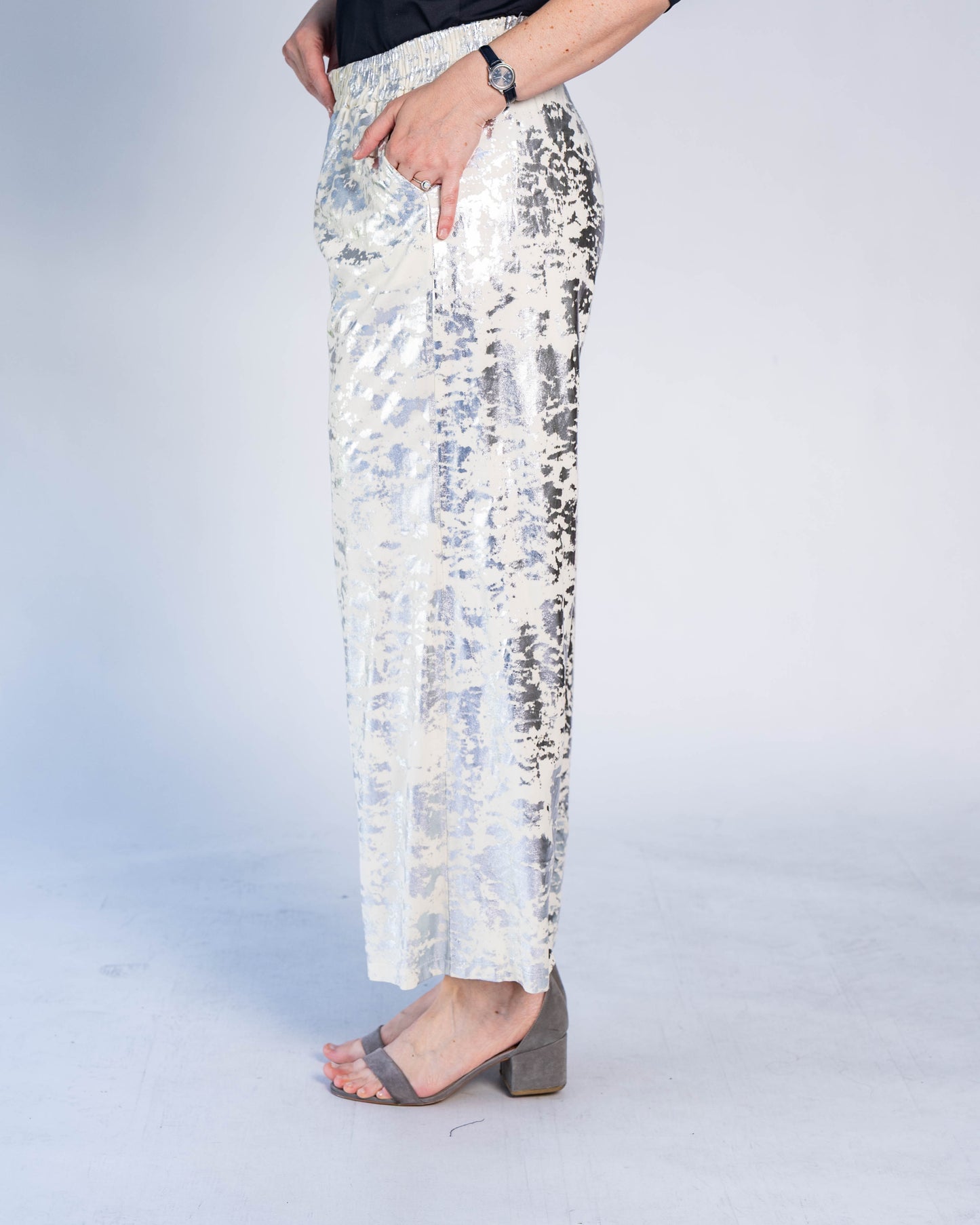 Pantalón Estampado Plateado Beige