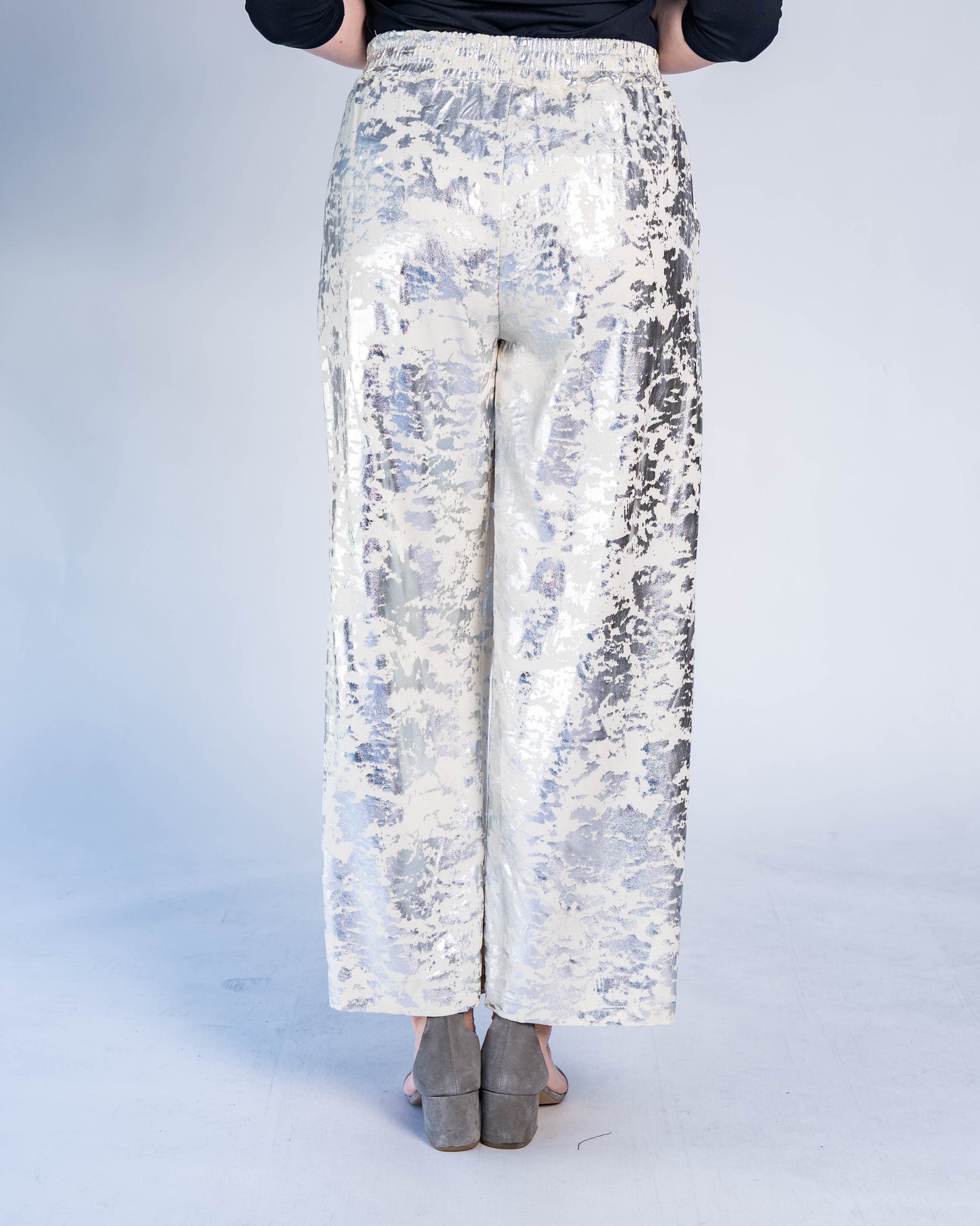 Pantalón Estampado Plateado Beige