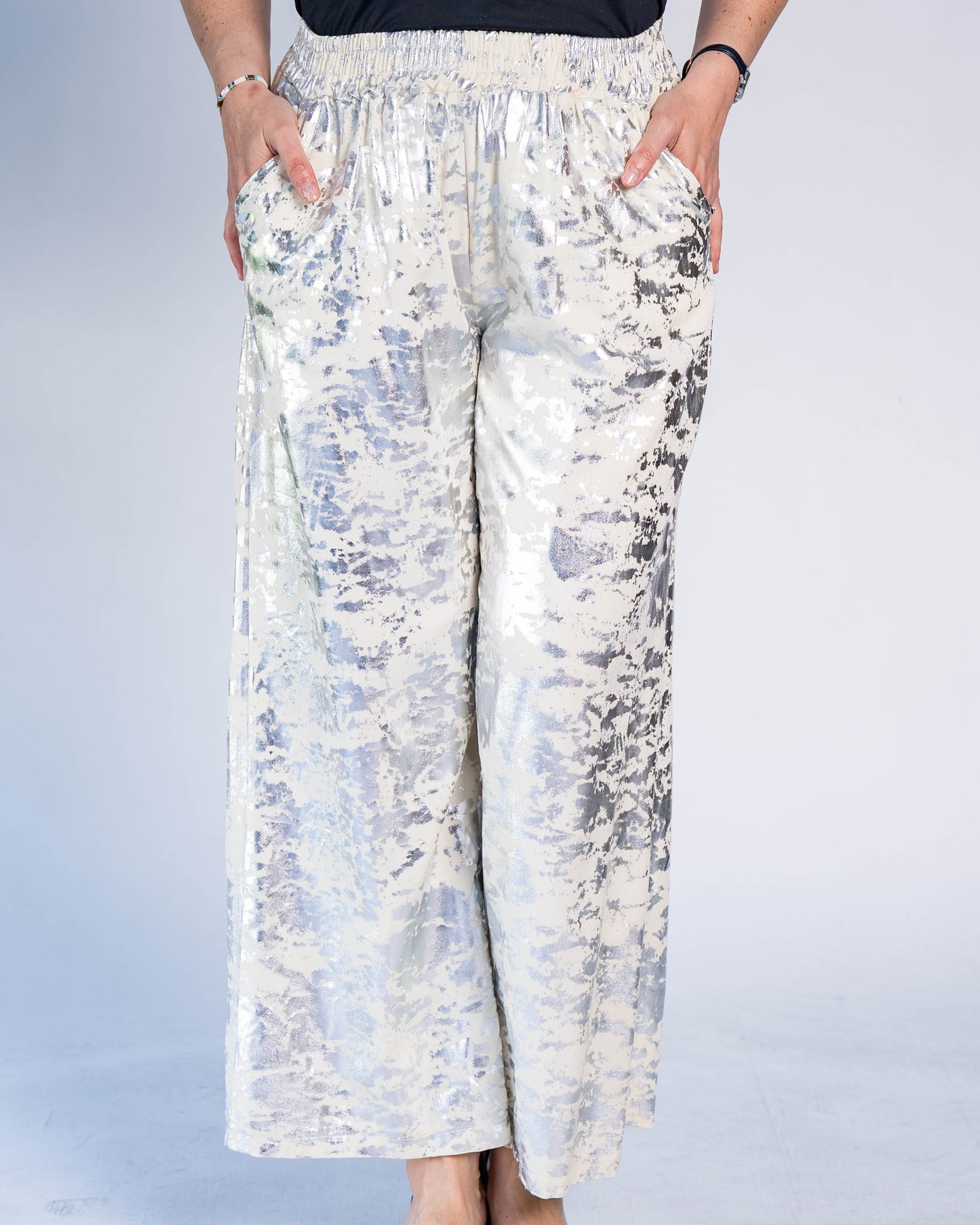 Pantalón Estampado Plateado Beige