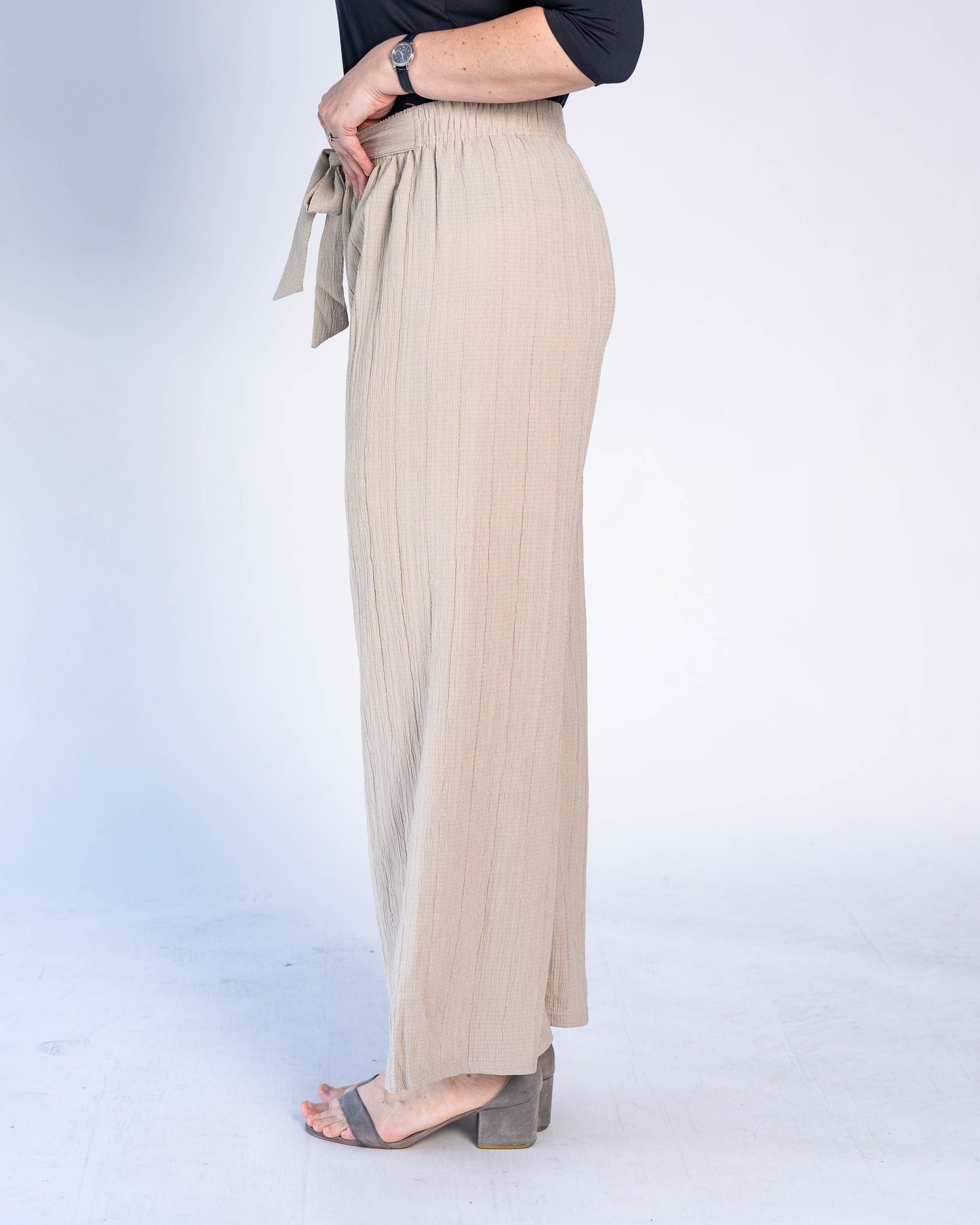 Palazzo Crepe Con Lazo Beige