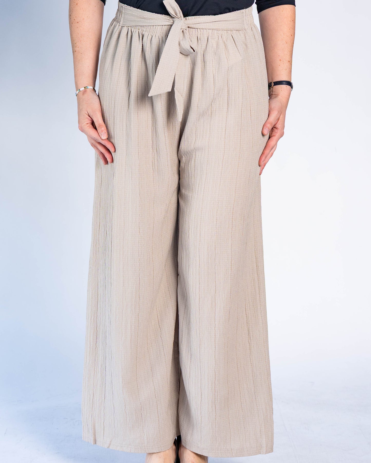 Palazzo Crepe Con Lazo Beige