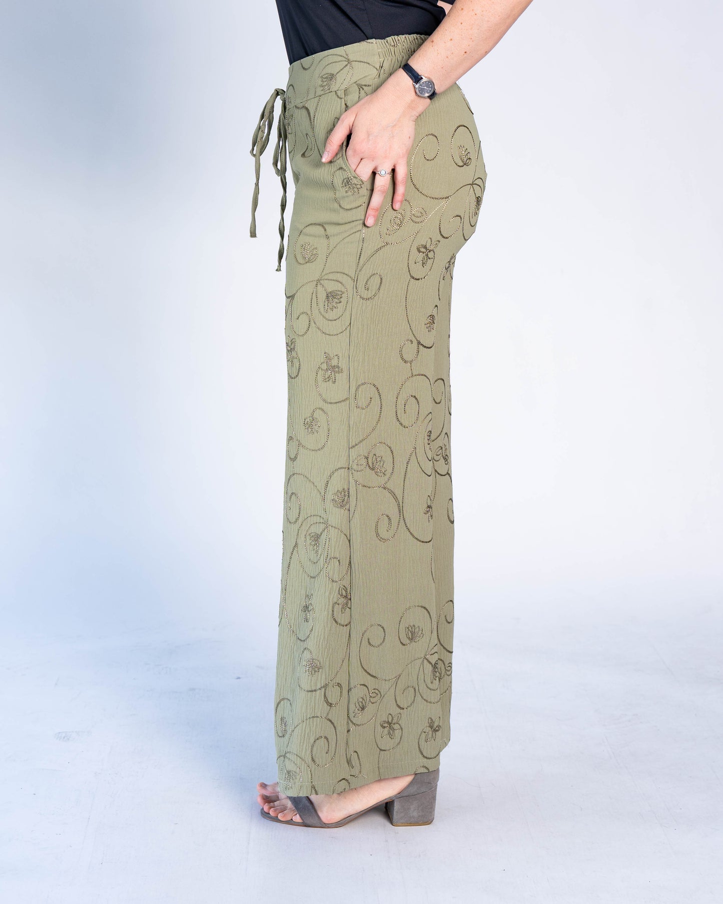 Pantalón Bordado Olivia Verde