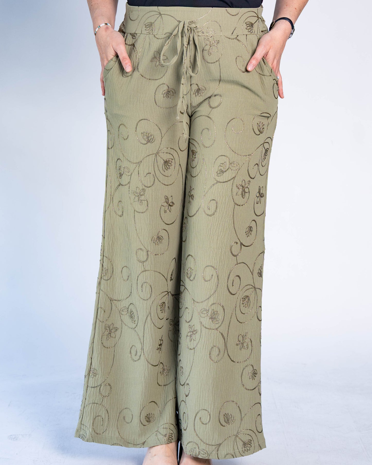 Pantalón Bordado Olivia Verde