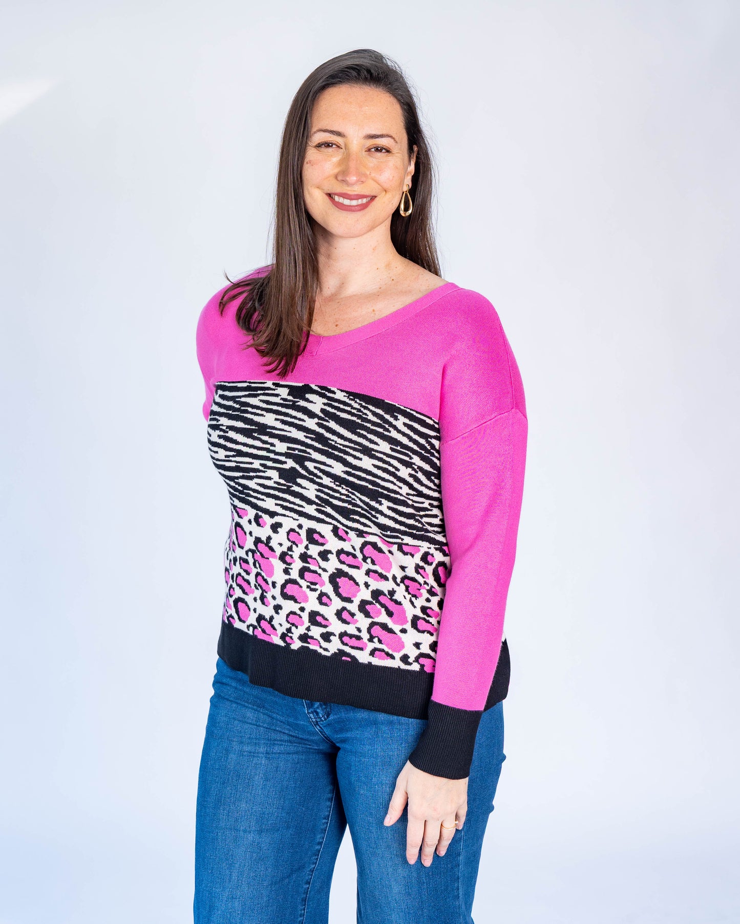 Sweater Duo Print Fucsia