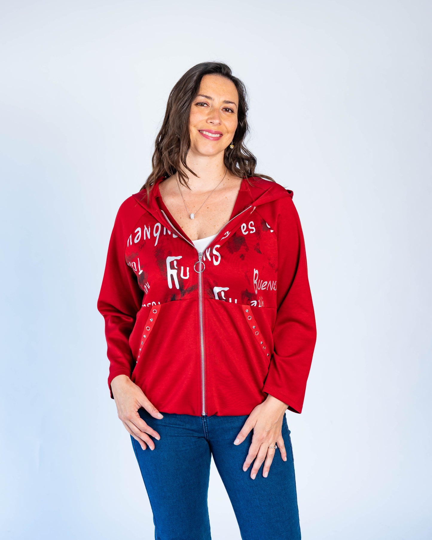 Polerón Letras Plateadas Rojo