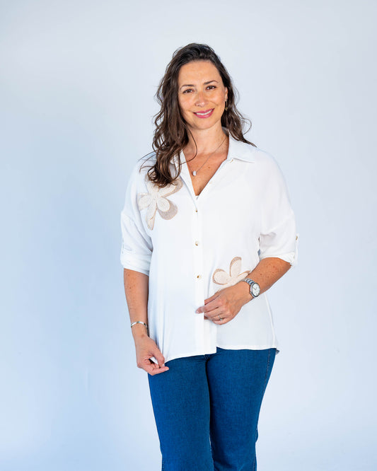 Blusa Flor Dorada Blanco