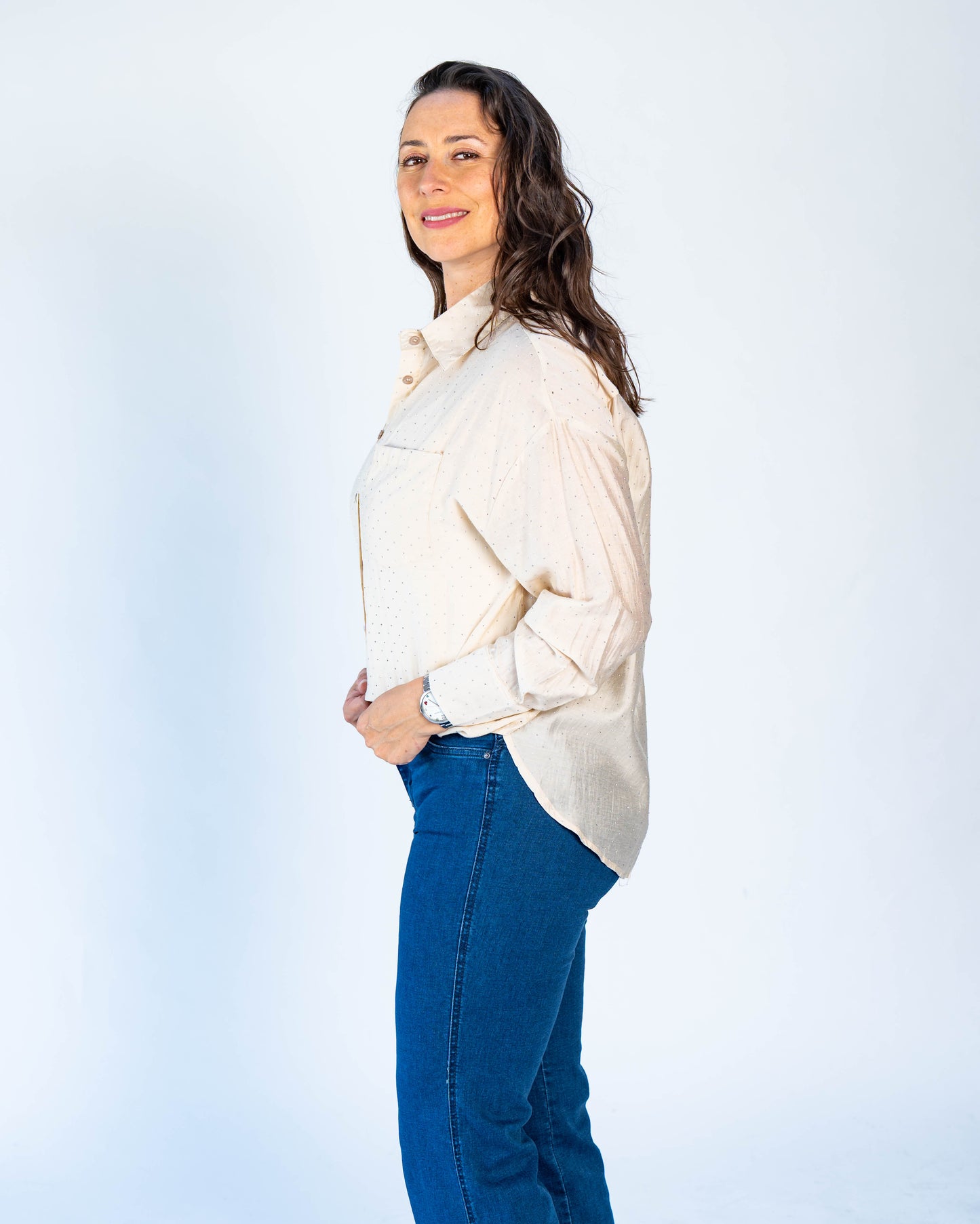 Blusa Demi Brillitos Beige