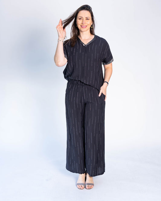 Polera Conjunto Brillos Sara Negro