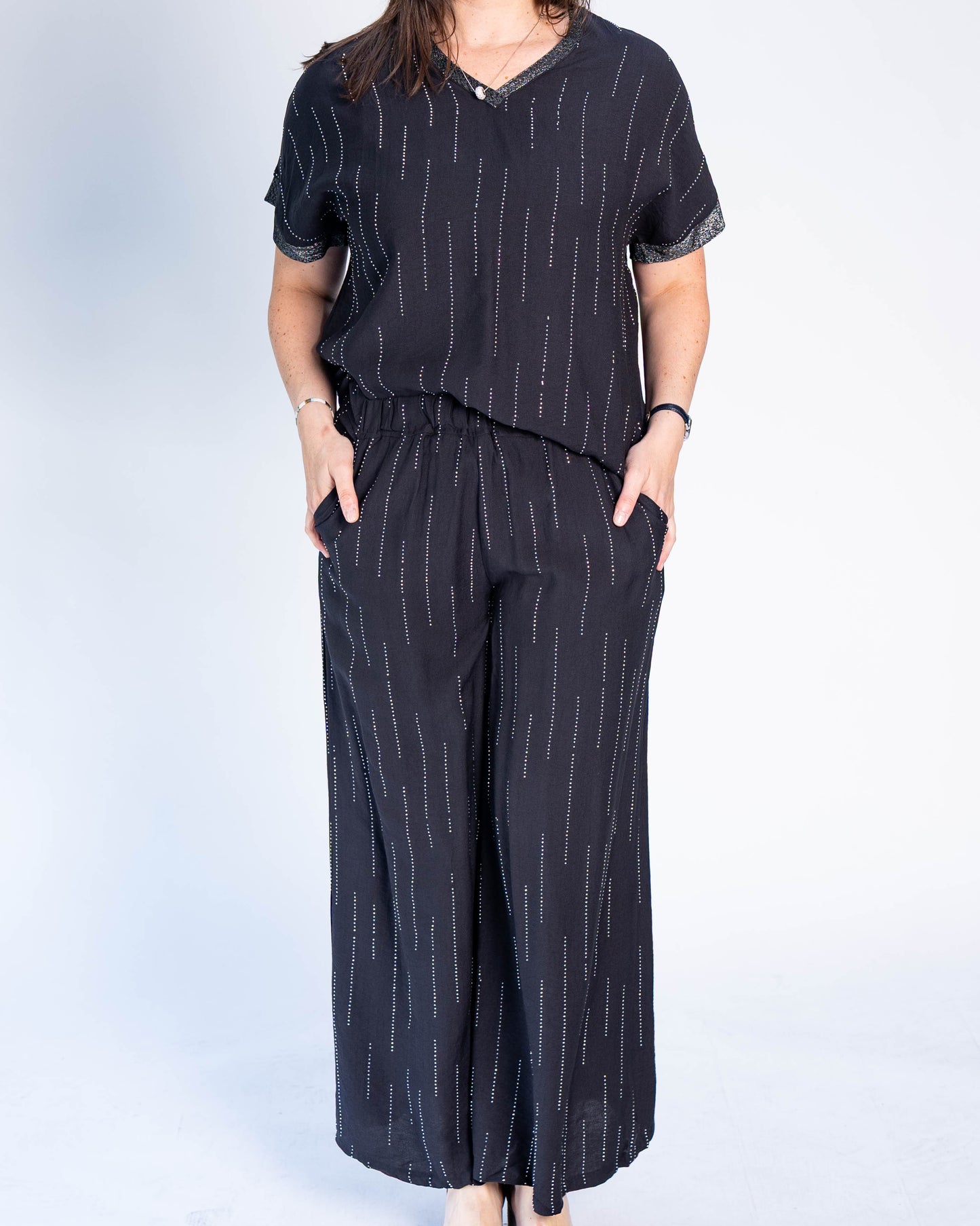 Polera Conjunto Brillos Sara Negro