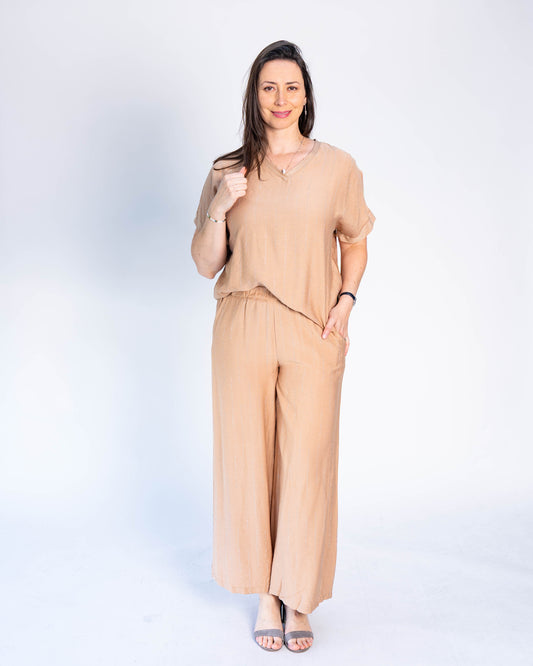 Polera Conjunto Brillos Sara Beige