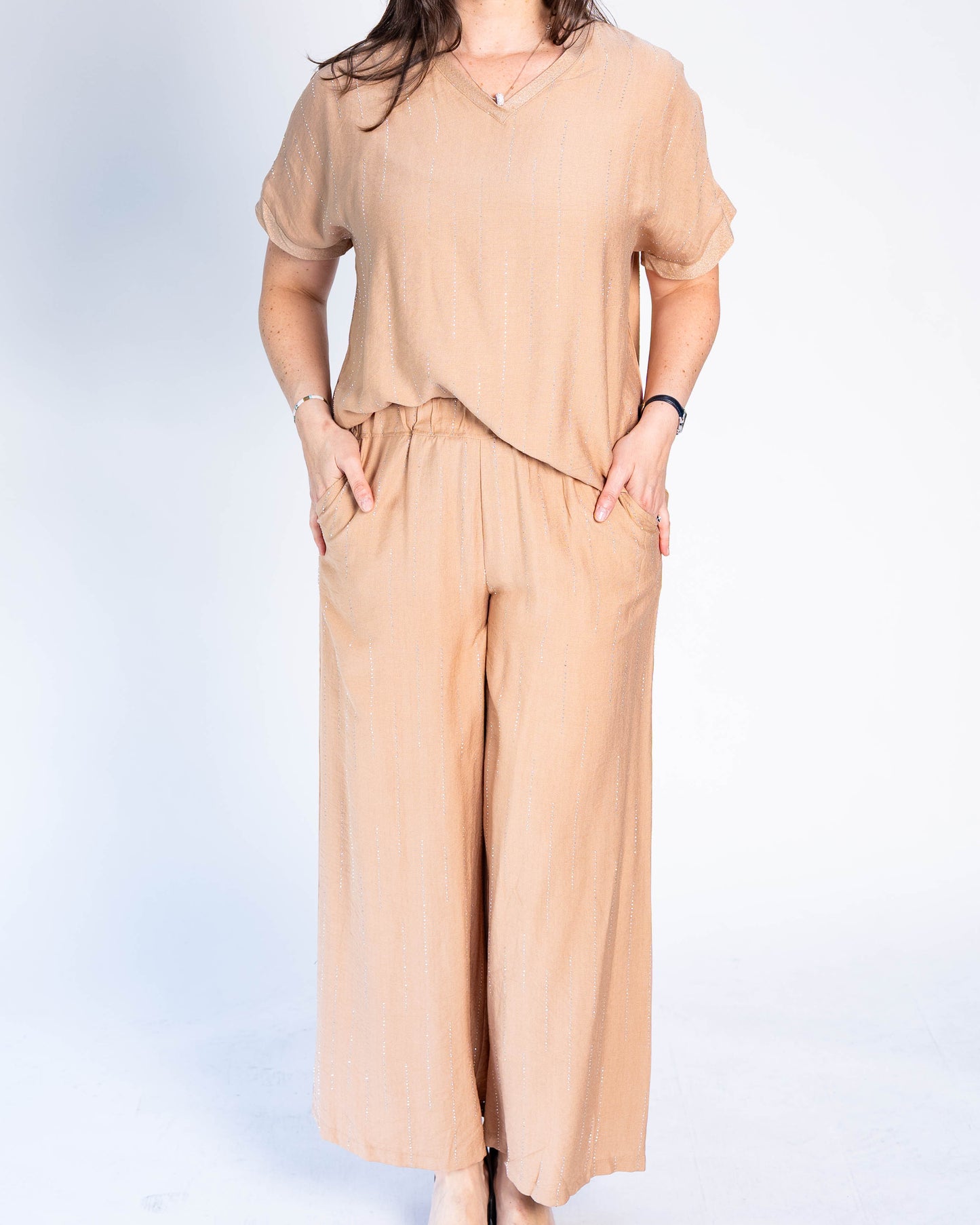 Polera Conjunto Brillos Sara Beige