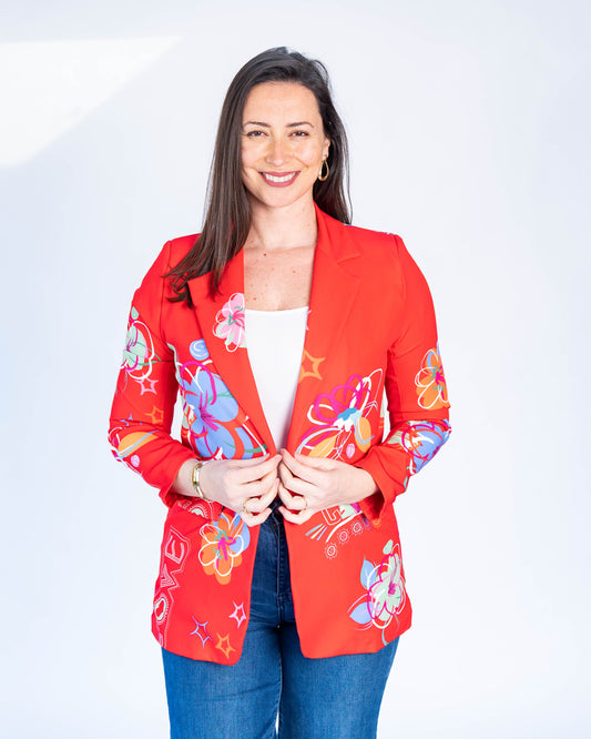 Blazer Italiano Flor Rojo