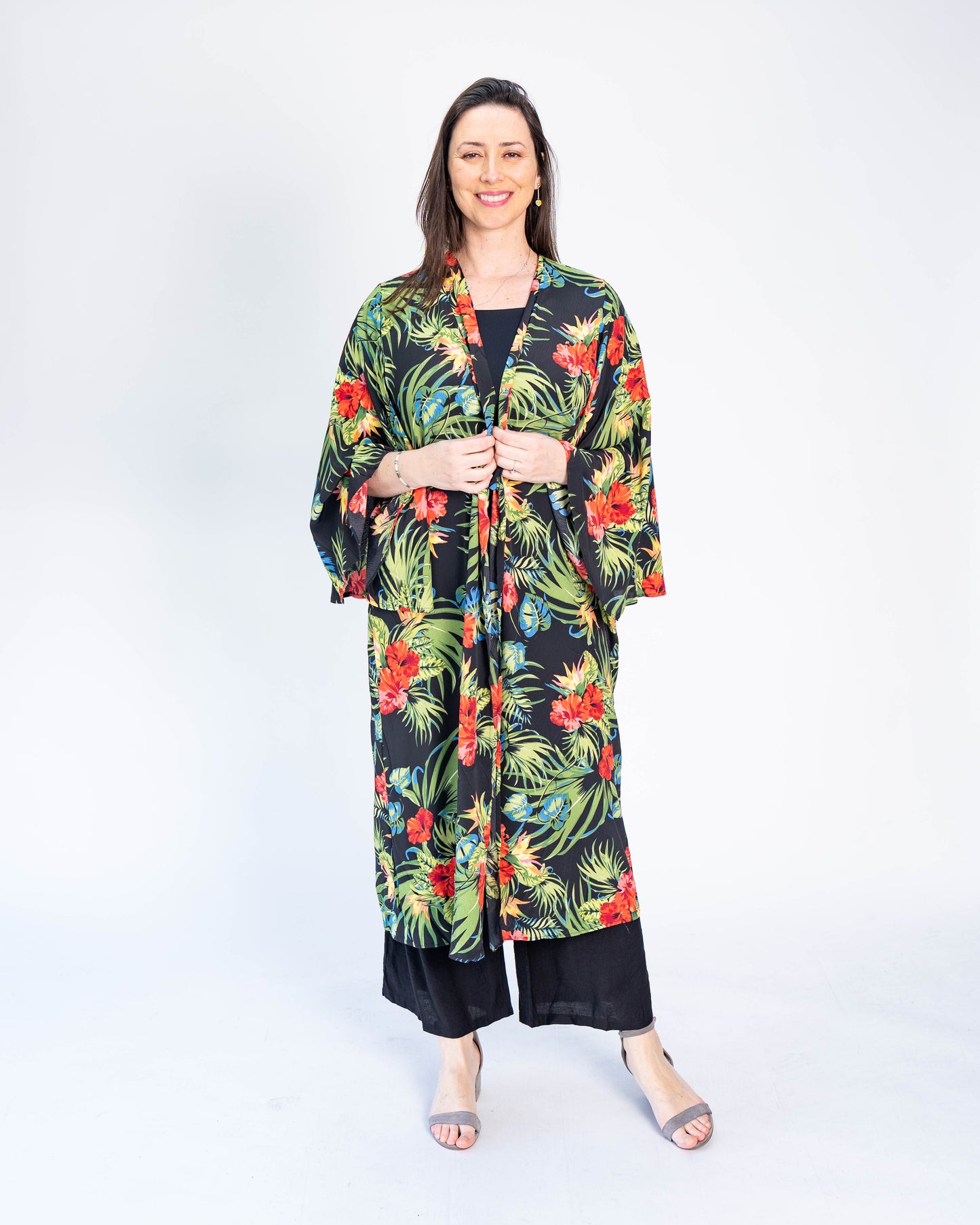 Kimono Largo Tropical Negro