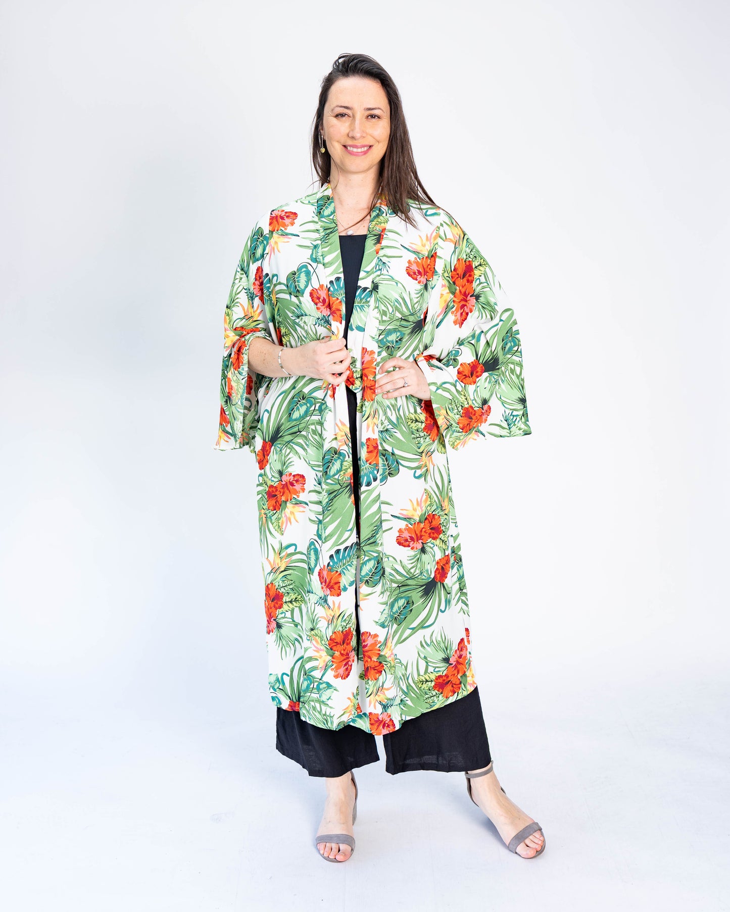 Kimono Largo Tropical Blanco