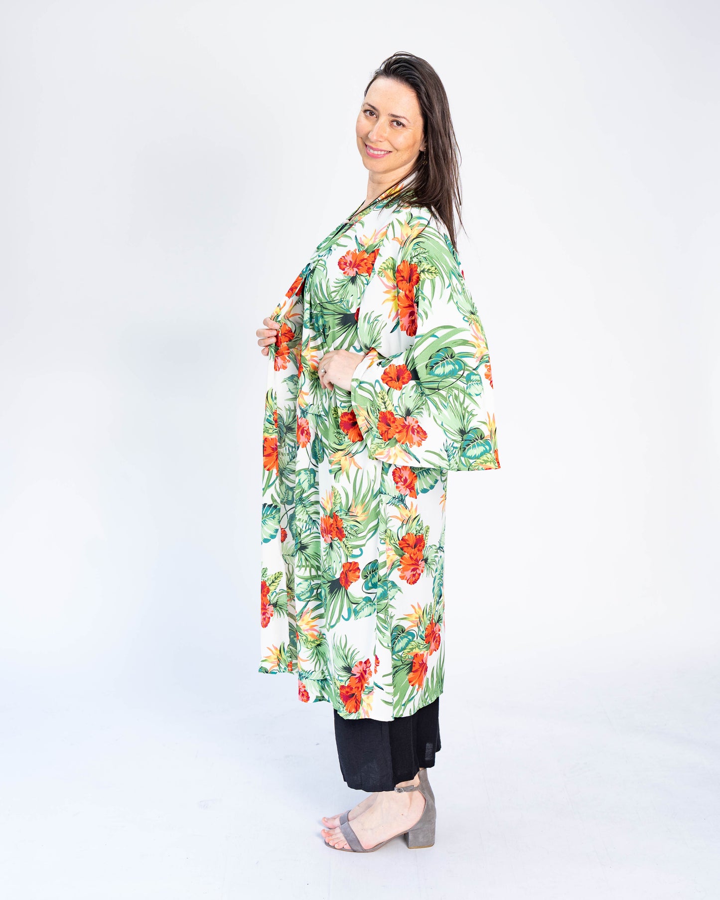 Kimono Largo Tropical Blanco