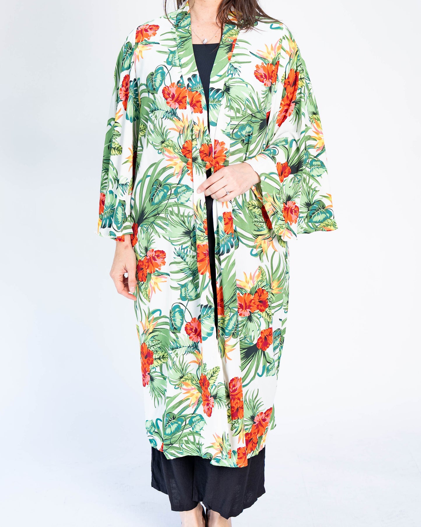 Kimono Largo Tropical Blanco