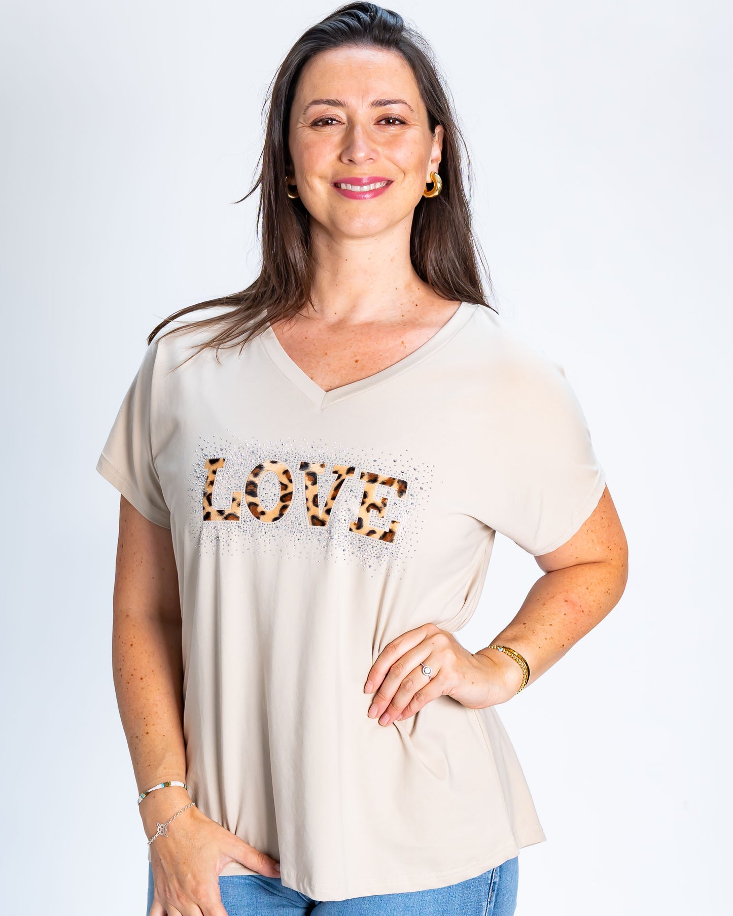 Polera Love Print Beige