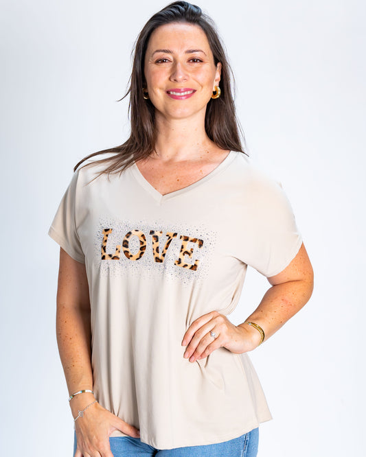 Polera Love Print Beige