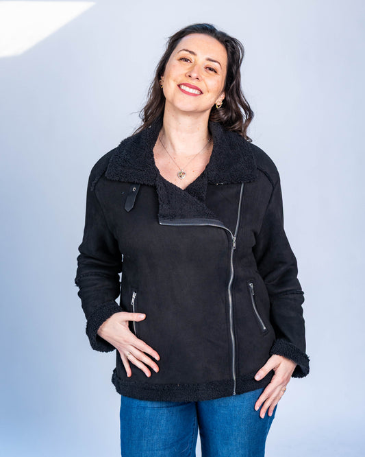 CHAQUETA AVIADORA GAMUZA NEGRA