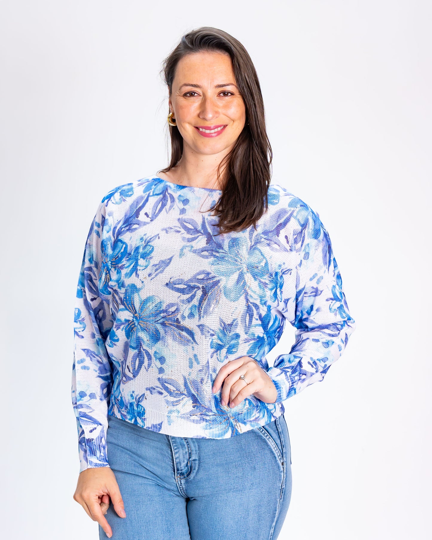 Sweater Hilo Flower Dorado Azul