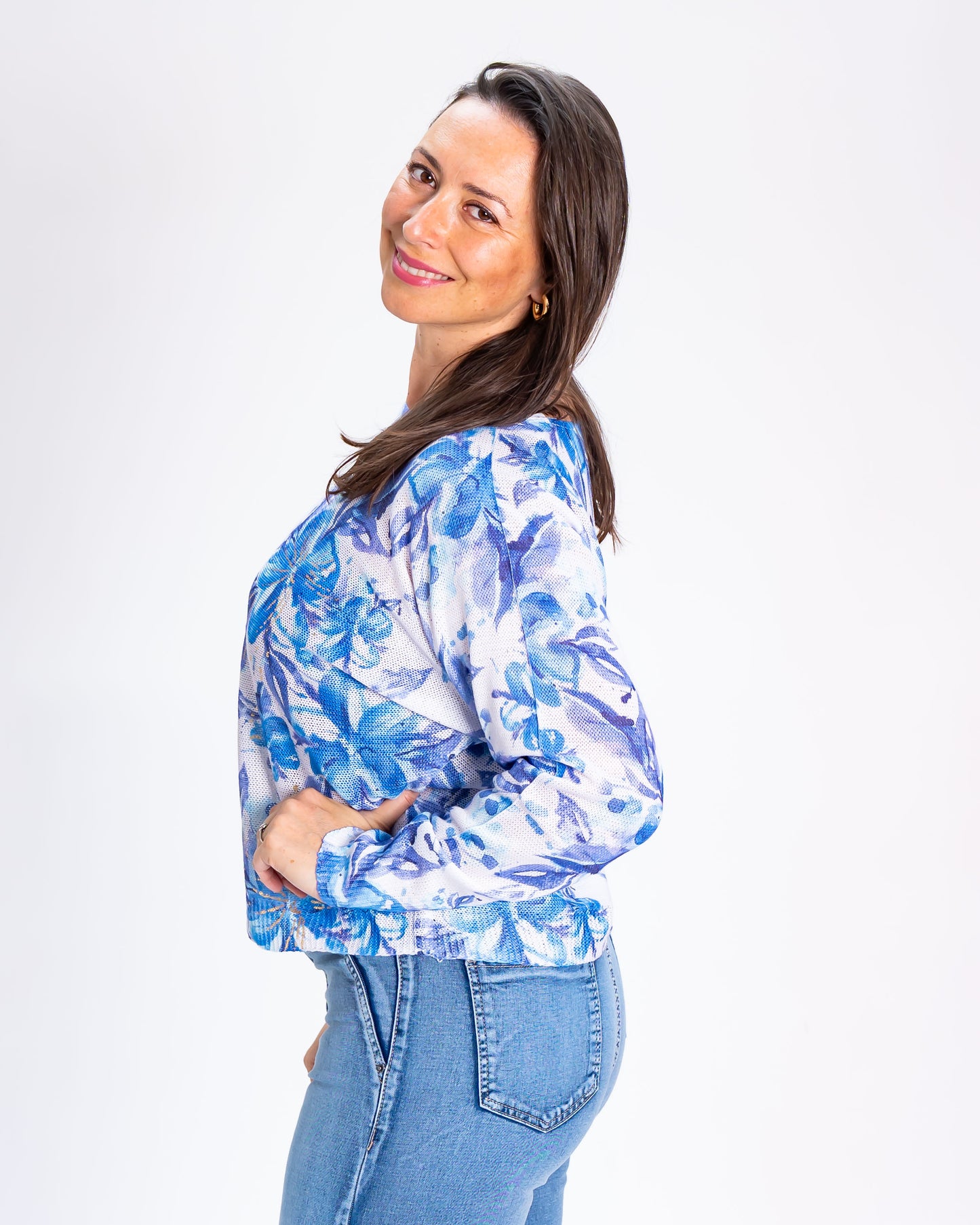 Sweater Hilo Flower Dorado Azul
