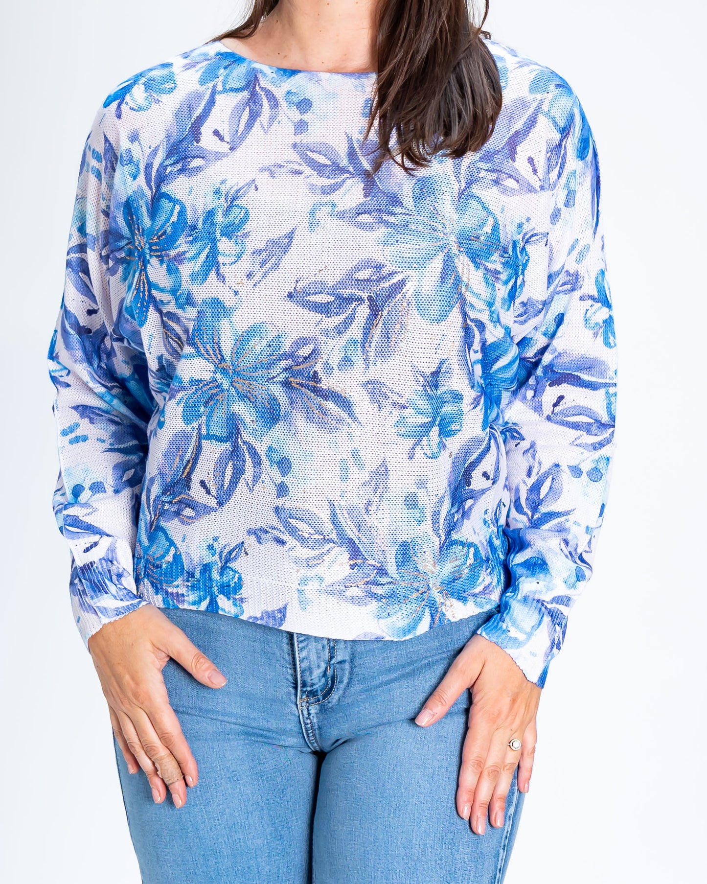 Sweater Hilo Flower Dorado Azul