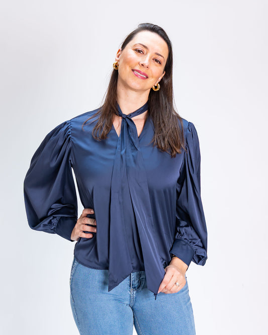 Blusa Marina Con Lazo Azul