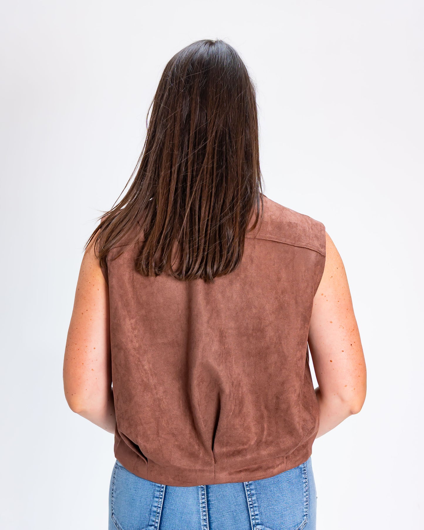 Chaqueta Símil Gamuza Sin Mangas Café