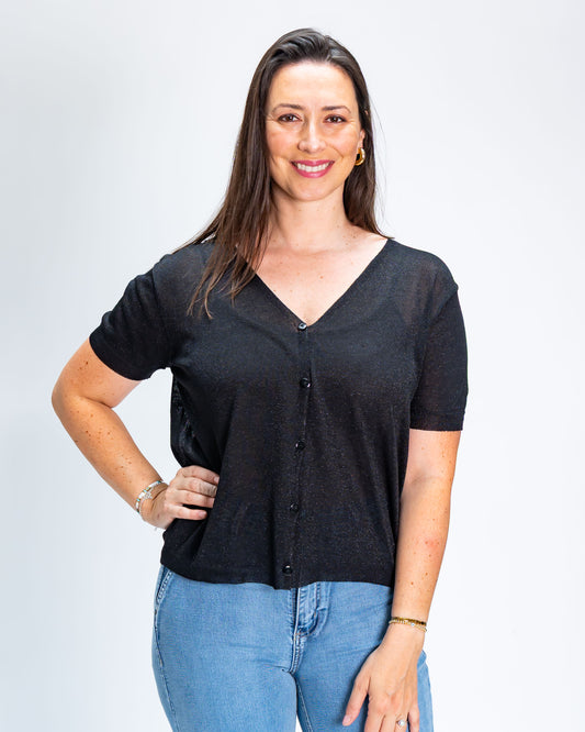 Chaleco Liso Brillitos Negro