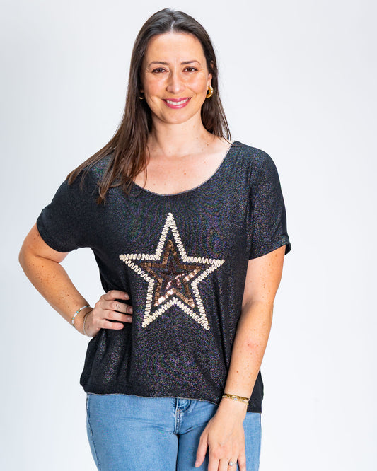 Polera Lurex Star Gold Negro